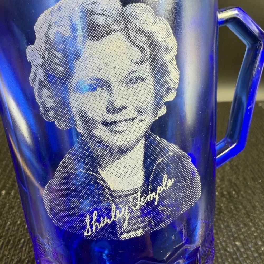 Vintage Shirley Temple‎ Cobalt Blue Glass Pitcher Creamer Depression Glass 1930s
